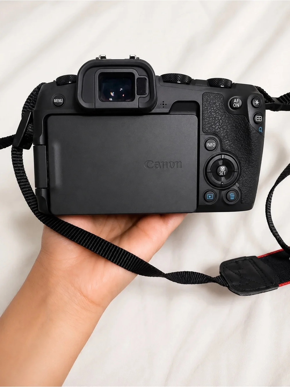 Canon EOS R Mirrorless Camera with 24-105mm Lens in Black and Red Accents